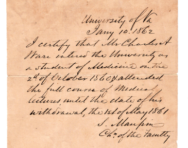 Charles Ware Medical Certificate