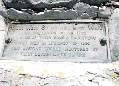 Grave marker placed in 1931 for Lucy Ware Webb and Isaac Webb and other family members who died during the cholera epidemic of 1833 - photo owned and taken by John Woods